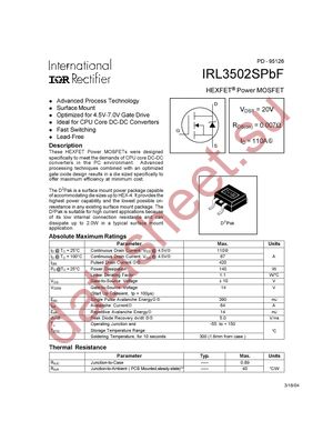 IRL3502SPBF datasheet  